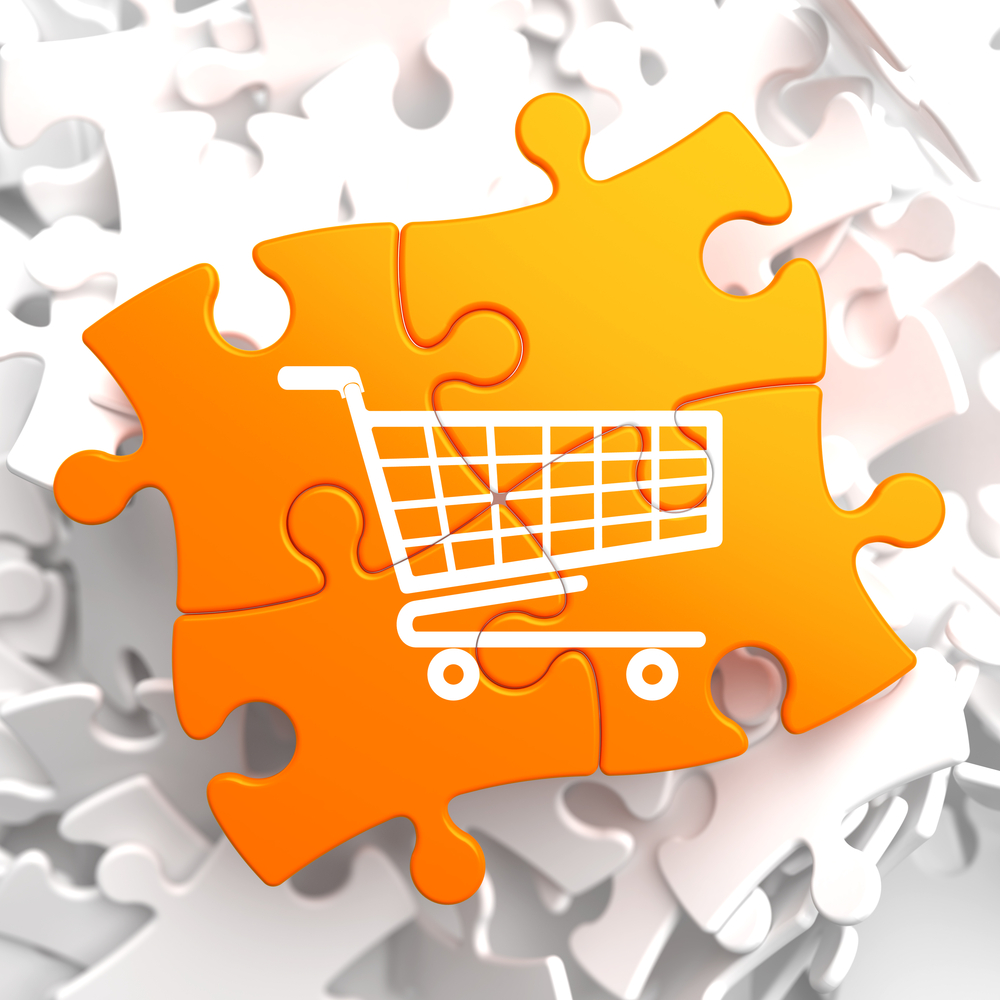 Icon of Shopping Cart on Orange Puzzle.