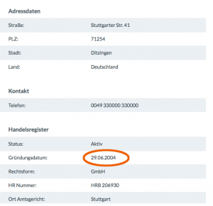 Gründungsdatum vs.  Handelsregister 2